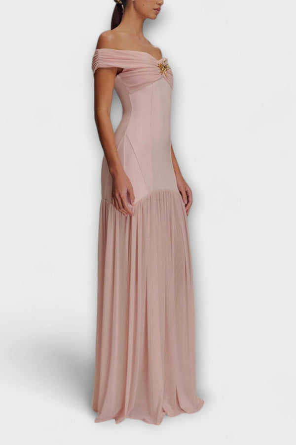 Maelie - Elegantní bezramínková bodycon maxi šaty s květinovými ozdobami