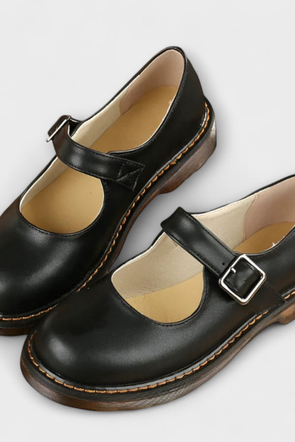 Dámské Vintage Mary Jane boty – Klasické kožené boty s páskem a komfortní podrážkou