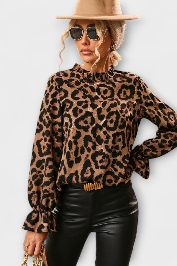 Kayla - Halenka s leopardím potiskem a skládacím límcem