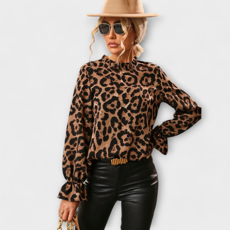 Kayla - Halenka s leopardím potiskem a skládacím límcem