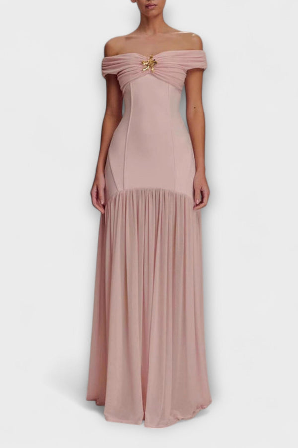Maelie - Elegantní bezramínková bodycon maxi šaty s květinovými ozdobami