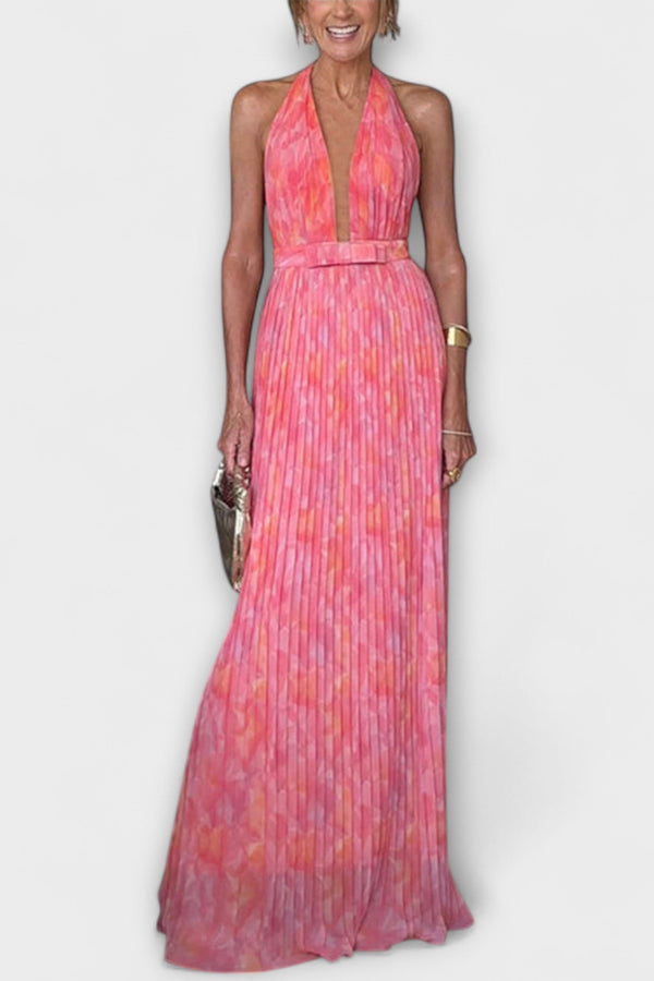 Seraphina - Elegantní Maxi Šaty s Halter Krkem a V Výstřihem