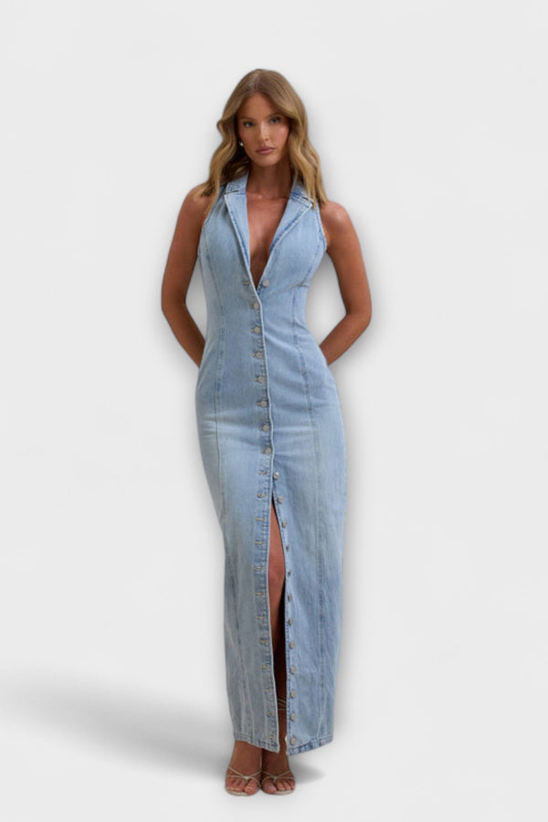 Lacey - Maxi šaty z denimu s mírným praním