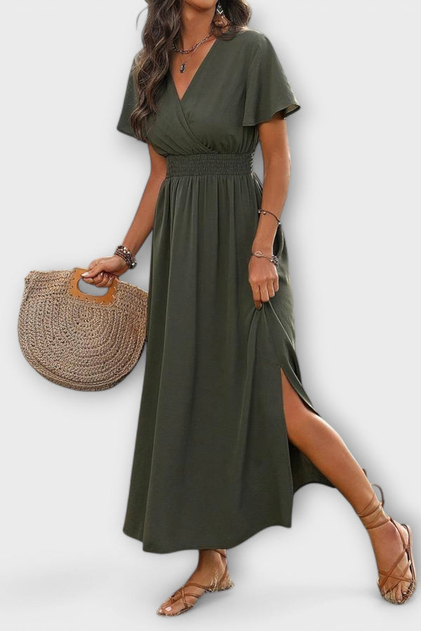 Heather - Elegantní Boho Šaty s Výstřihem do V a Dlouhými Rukávy