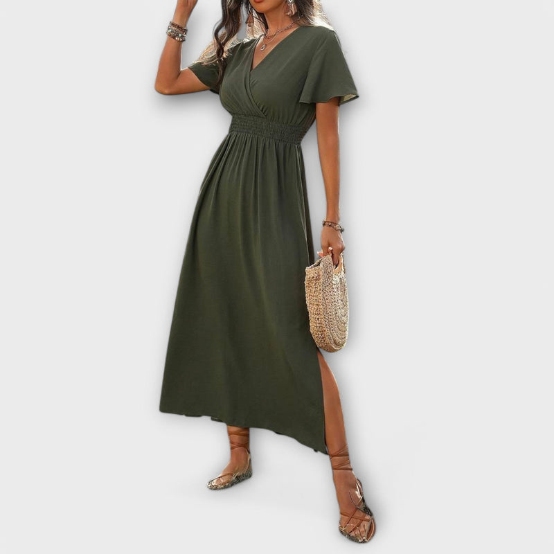 Heather - Elegantní Boho Šaty s Výstřihem do V a Dlouhými Rukávy