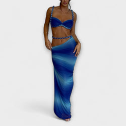Jane - Stylový gradientový pletený crop top a overskirt duo
