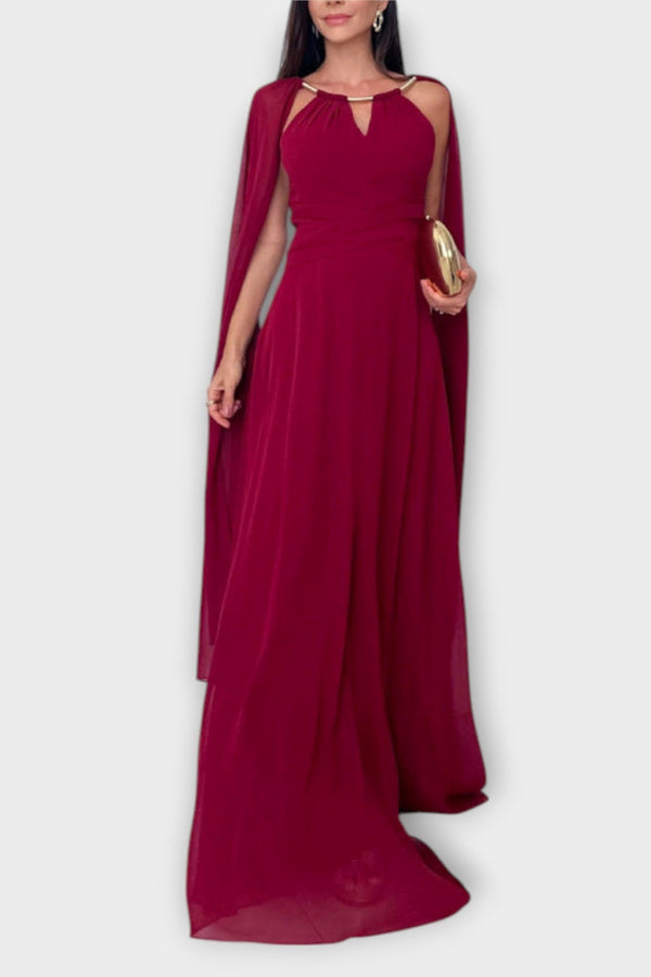 Mabel - Elegantní maxi šaty s pláštěm a vysokým rozparkem