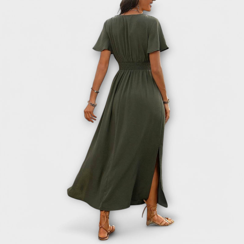 Heather - Elegantní Boho Šaty s Výstřihem do V a Dlouhými Rukávy