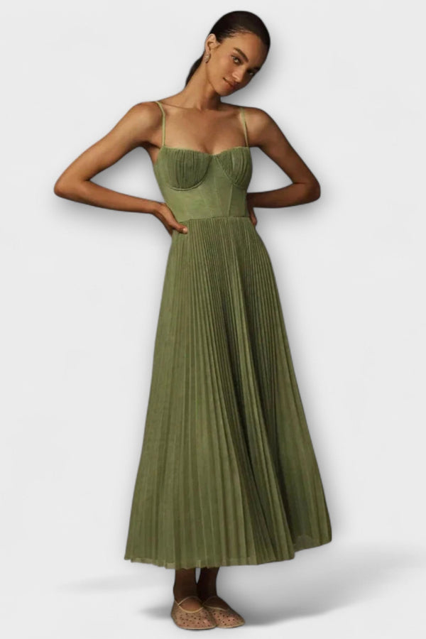 Marilyn - Midi Tylová Skládaná Sukně Šaty s Designem Bustier