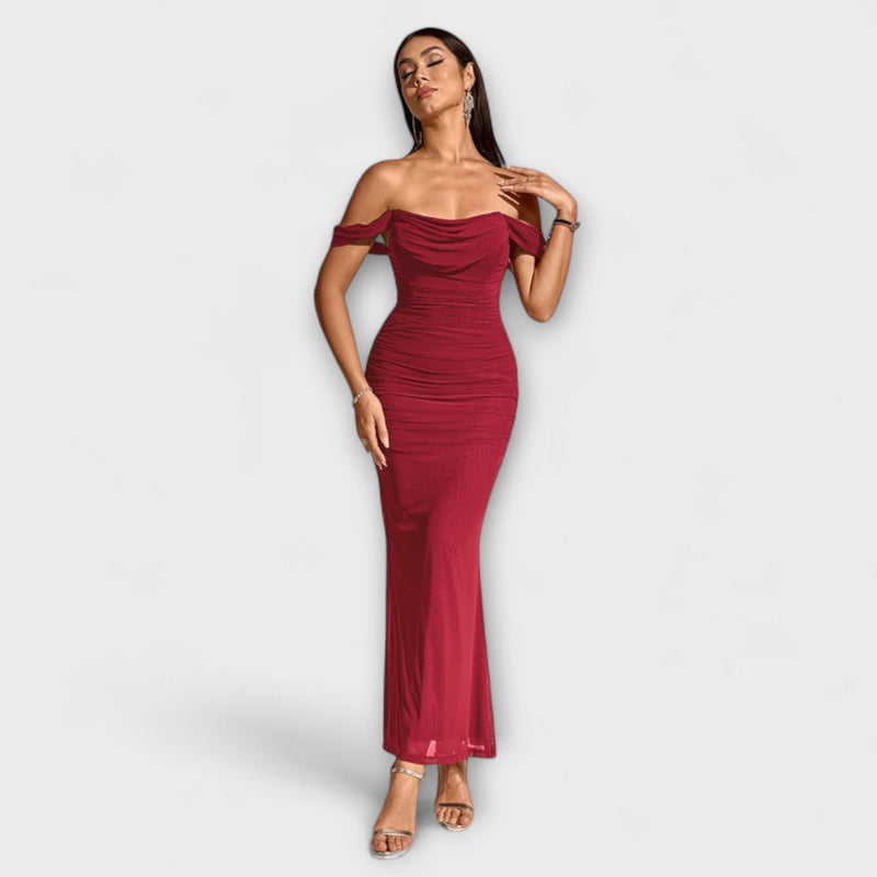 Ione - Šaty Bodycon s odhalenými rameny a řasením