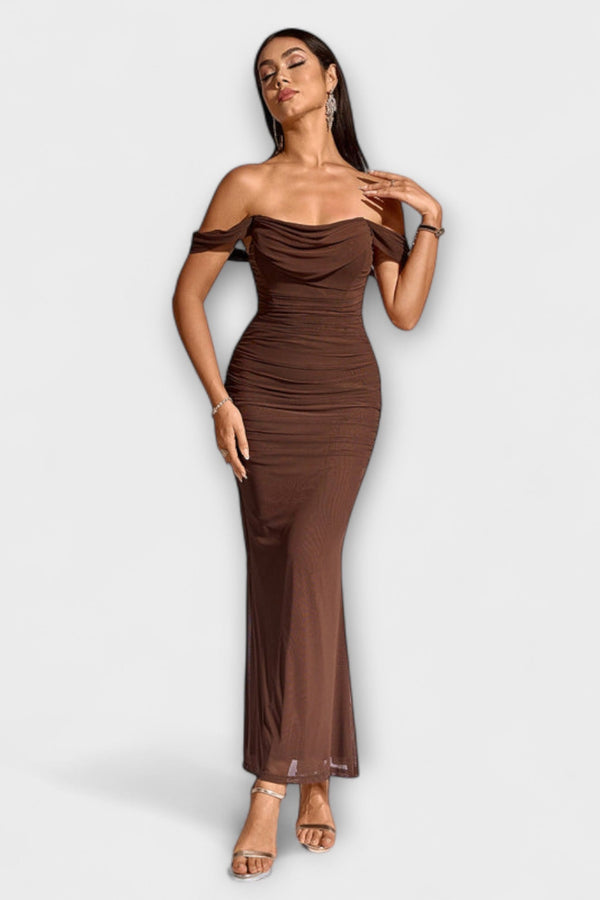 Ione - Šaty Bodycon s odhalenými rameny a řasením