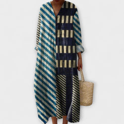 Martha - Moderní pruhované midi šaty s patchwork designem