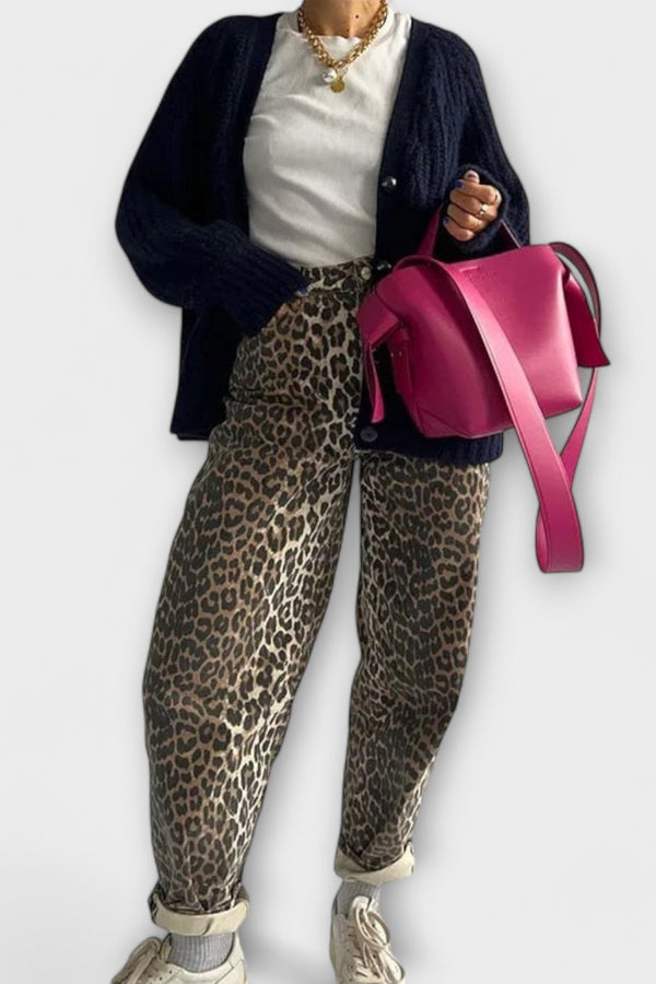 Chandra - Vintage Džíny s Leopardím Vzorem