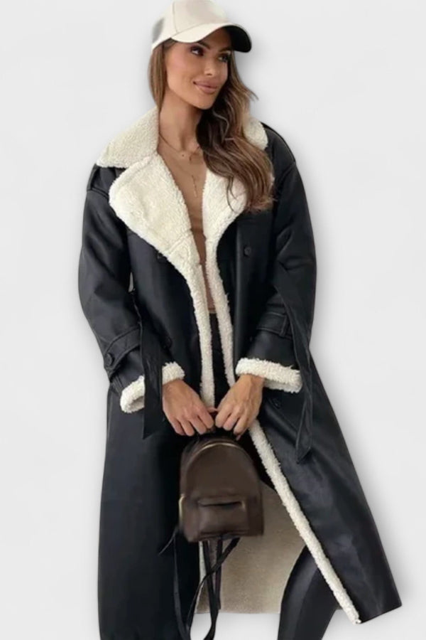Maria – Dlouhá klasická bunda s fleecovou podšívkou a límcem z teddy materiálu