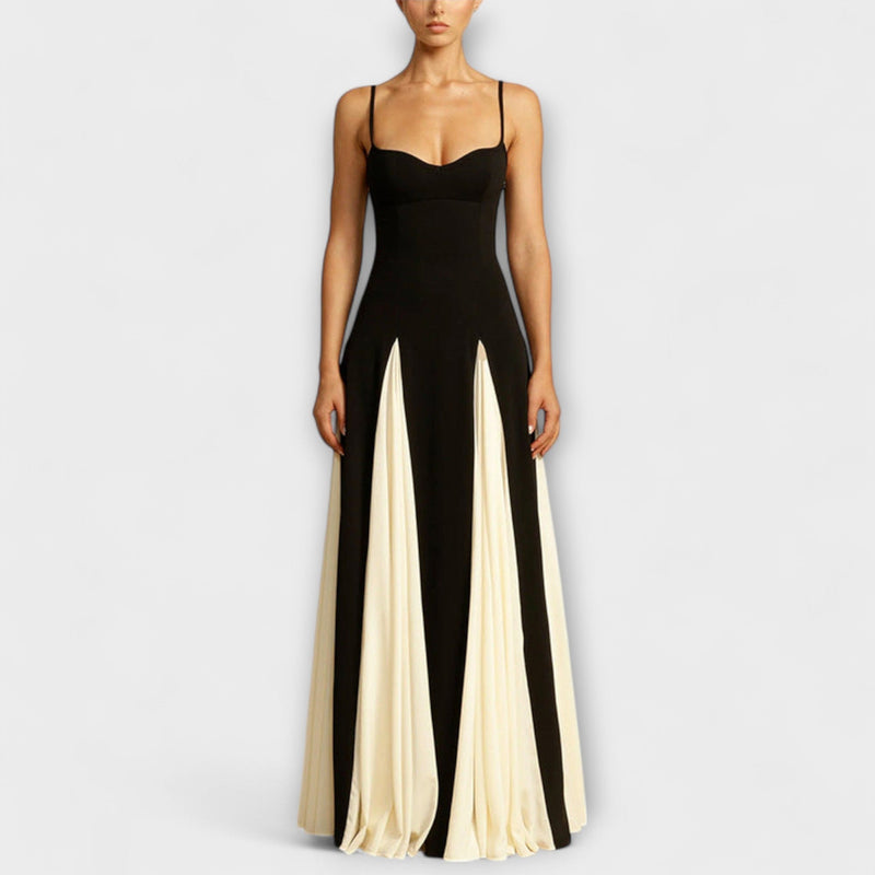 Ember - Klasická elegance A-line maxi šaty s tylovými panely